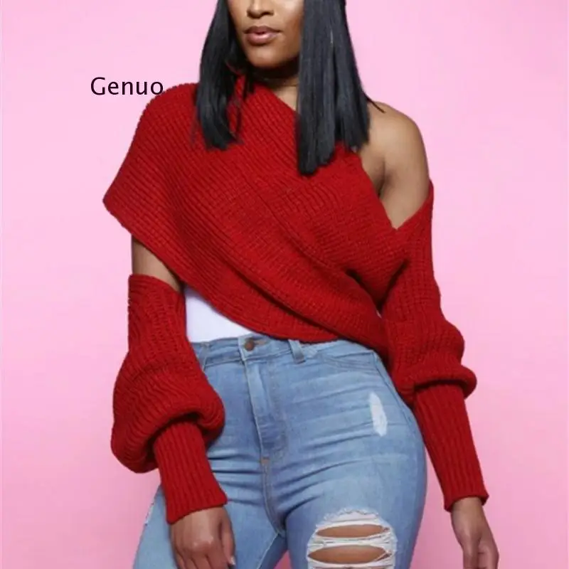 Autumn Fashion Sexy V Neck Off Shoulder Solid Knitted Women Sweater New 2021 Multiple Ways To Wear Cross Pullovers Lady