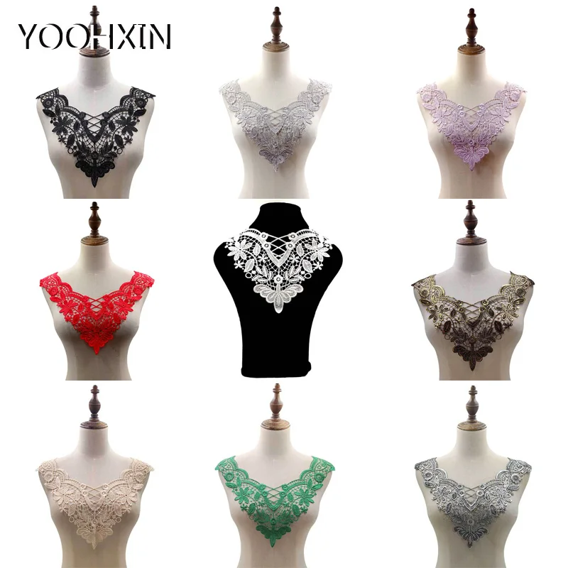 Popular embroidery flower lace collar Fabric Sewing Applique DIY neckline ribbon trim Guipure wedding Womens dresses cloth decor