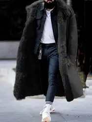 Winter Men's Jacket Cardigan Lapel Long Coat Wool Warm Windproof Coat Fur Collar Coat