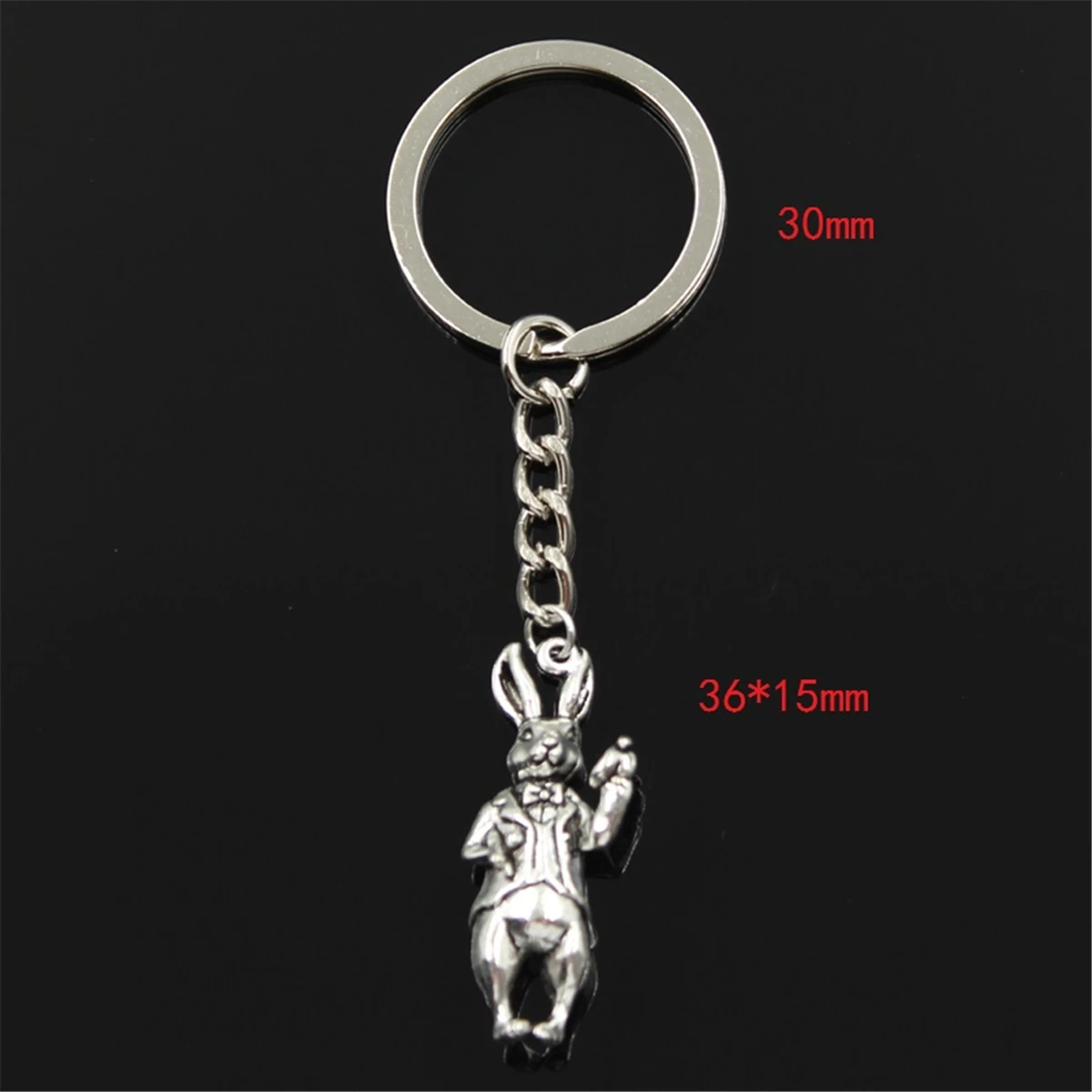 Fashion Keychain 36x15mm 3D Rabbit Silver Color Pendants DIY Men Jewelry Car Key Chain Ring Holder Souvenir For Gift