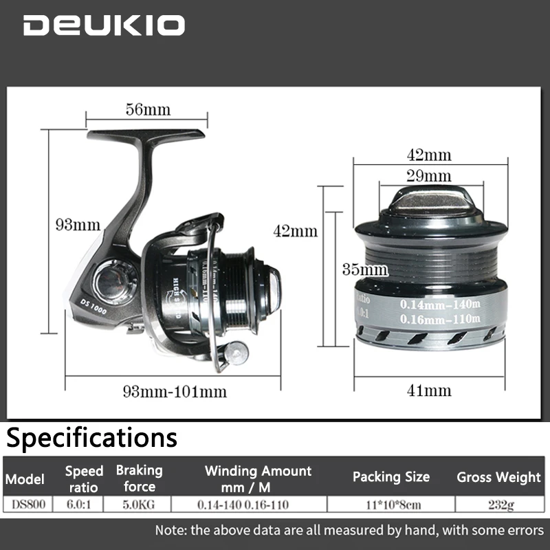 DEUKIO DS800 Fishing Reel Max Drag Power 5KG All Metal Spool Spinning Reel Saltwater Fishing 6.0:1 High Speed Bass Pike Fishing