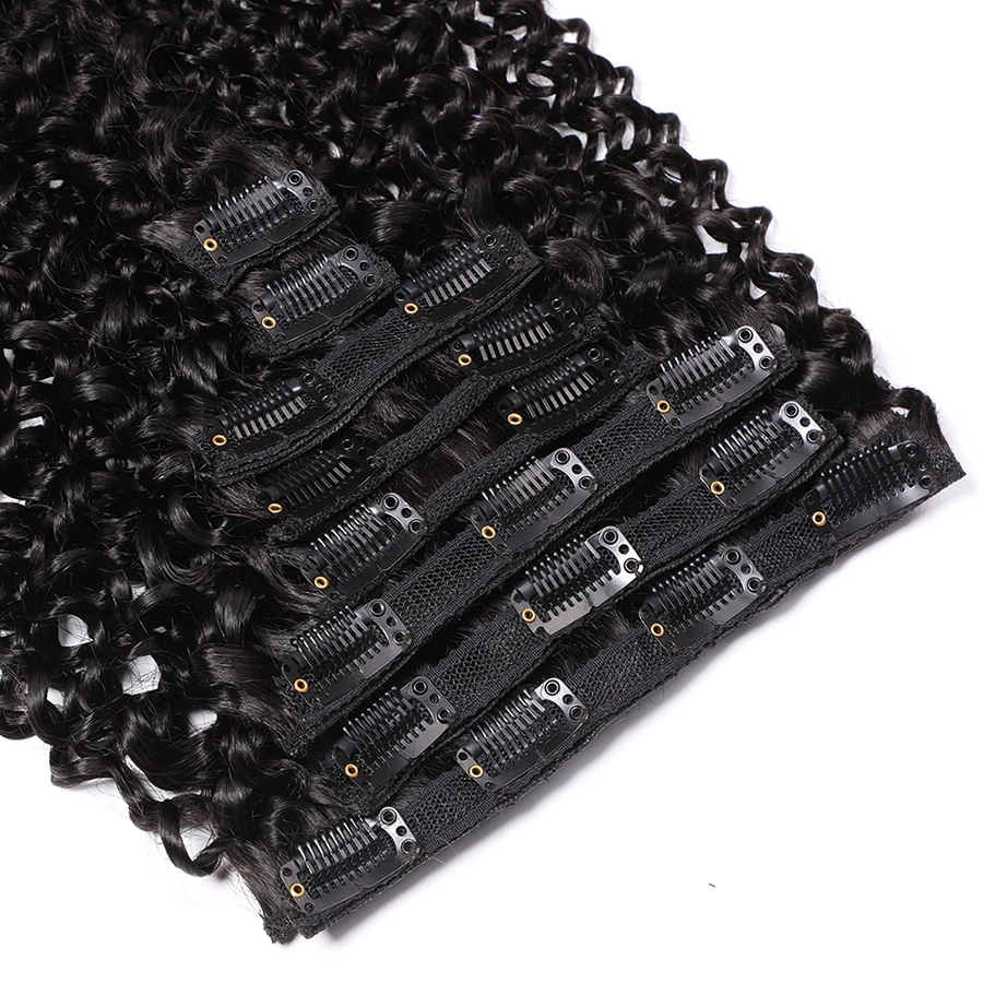 Extensions de cheveux humains bouclés malaisiens à clipser, 100% cheveux naturels, cheveux Remy, enchevêtrement, 120g, 8 pièces par ensemble