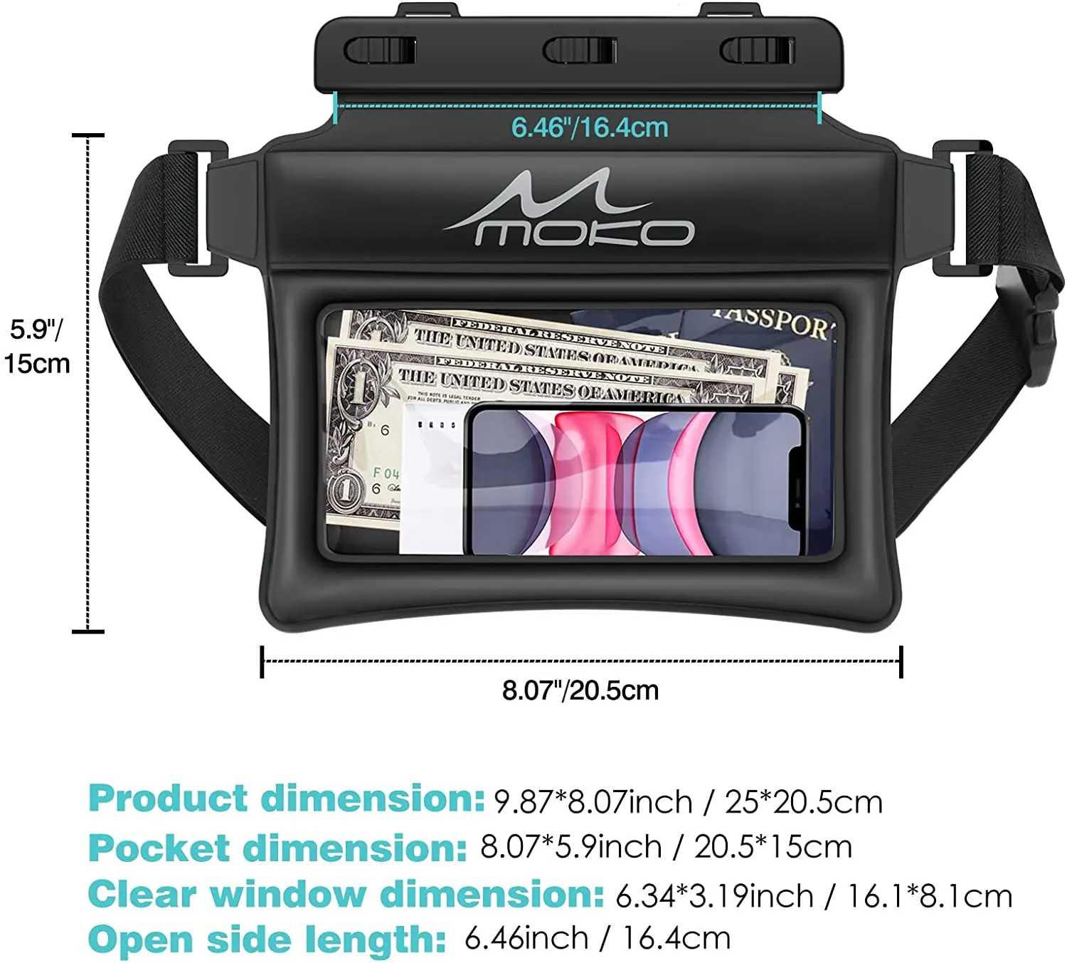 MoKo Waterproof Phone Pouch Fanny Pack Floating Dry Bag Swimming Waist Bag Underwater Ski Drift Diving for iPhone 13/13 Pro Max