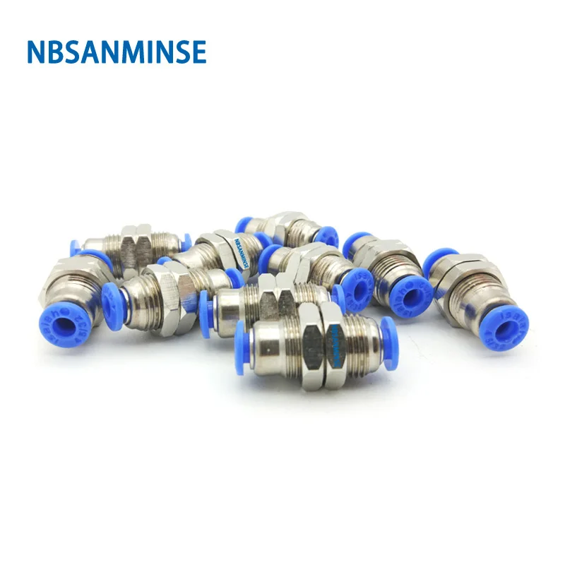 

10Pcs/lot PMM Bulkhead Union Tube Fitting Pneumatic Hose Fitting Plastic Brass Air Fitting NBSANMINSE