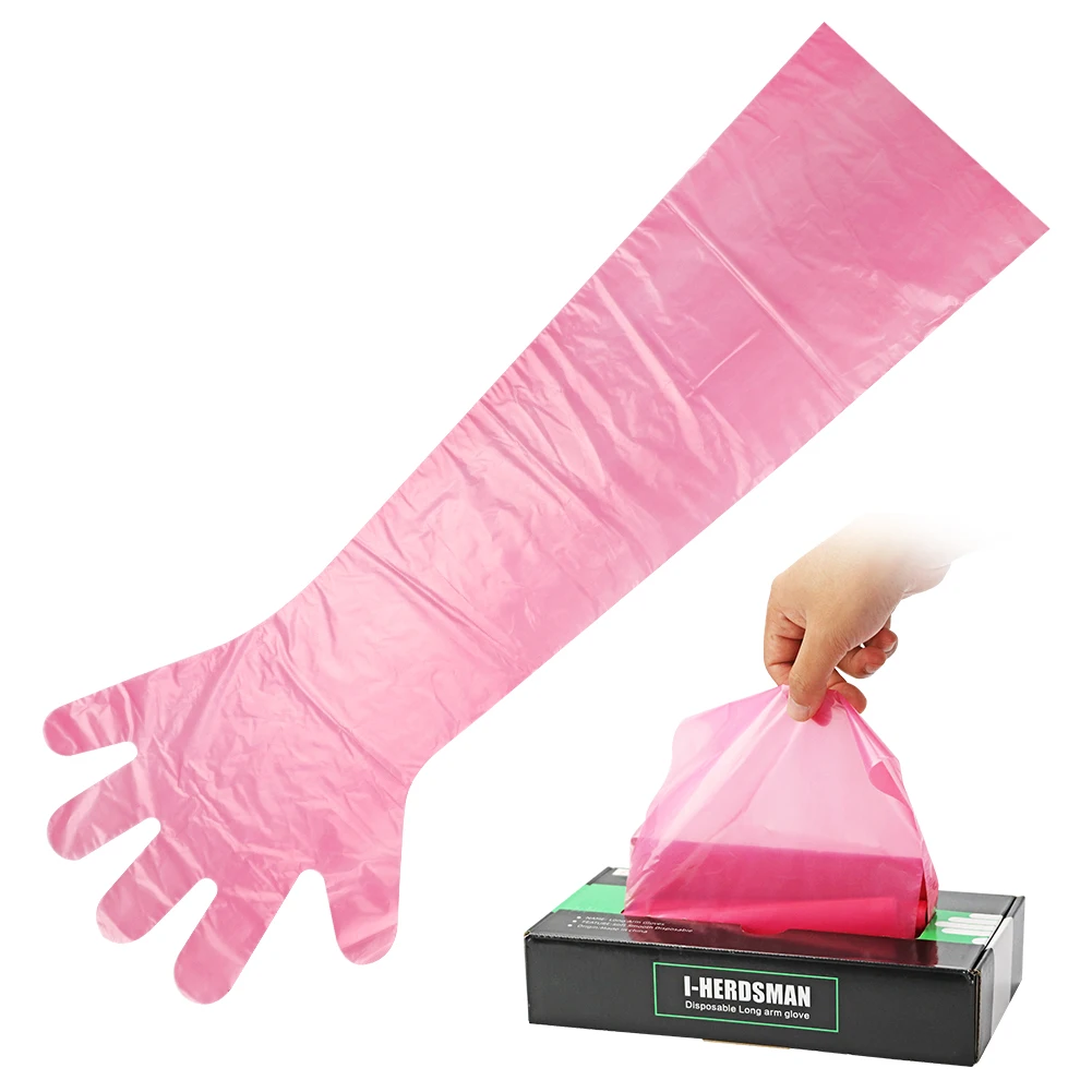 100PCS Veterinary Disposable Soft Plastic Film Gloves Long Arm Veterinary Examination Glove for Farm animal Veterinary supplies