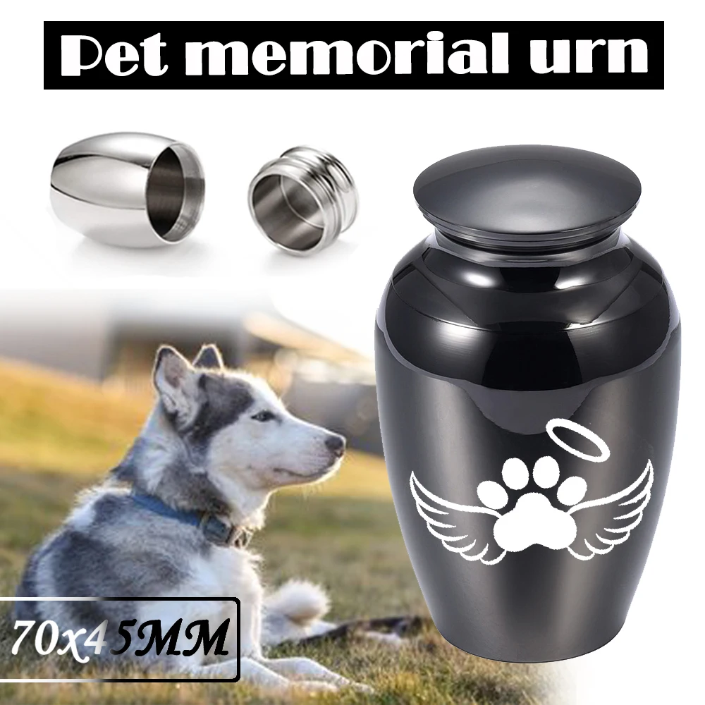 70x45MM Pet Cremation Ashes Urn  Mini Keepsake Urn Angel Wings Aluminum Alloy Memorial Urns for Dogs Cats Ashes Holder-Customize