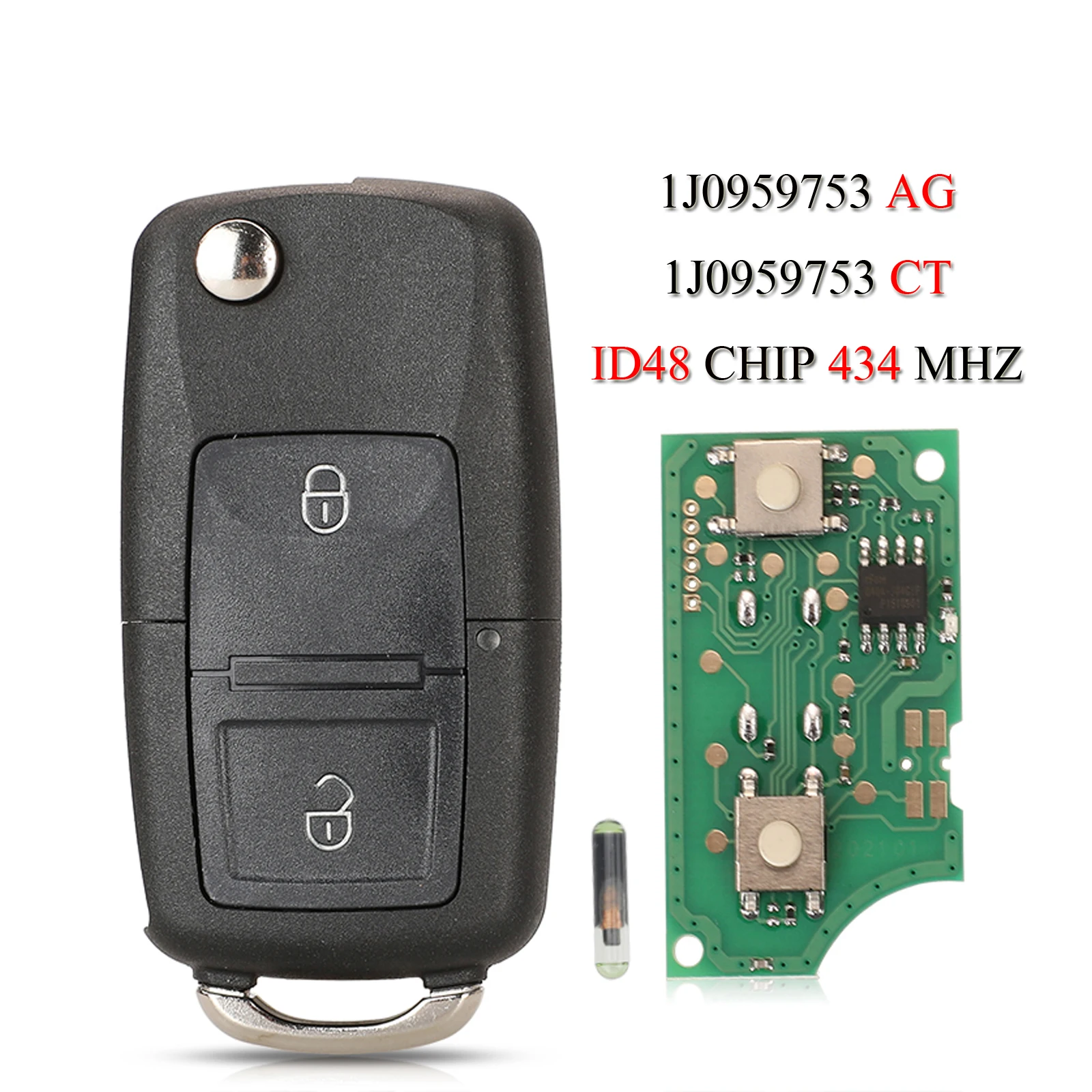 jingyuqin 1J0959753AG/1J0959753CT Remote Smart Car Key For VW Seat Skoda Golf Passat Polo T5 B5 B6 Touran 434MHZ ID48 Chip