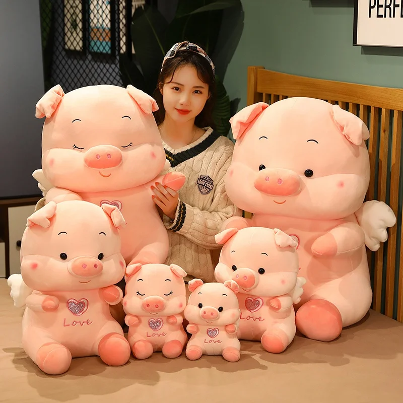 Cute Sitting Pig Plush Toys Soft Stuffed Angel Piggy Plush Doll Kawaii Pillow For Children Girl Lover High Quality Birthday Gift