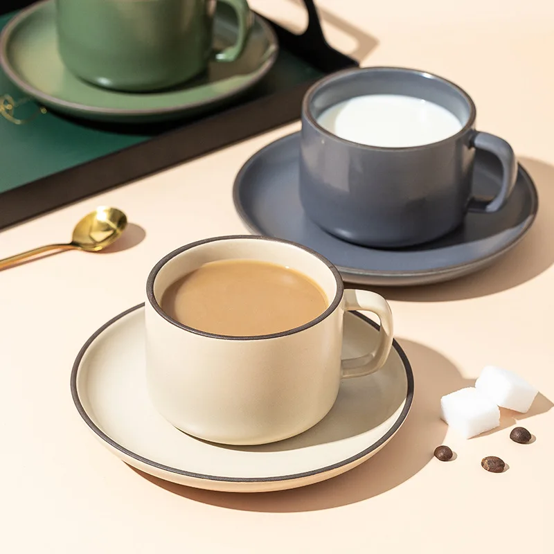 

Ins Nordic matte coffee cup and saucer home set Creative minimalist office cup afternoon tea flower tea cup with spoon