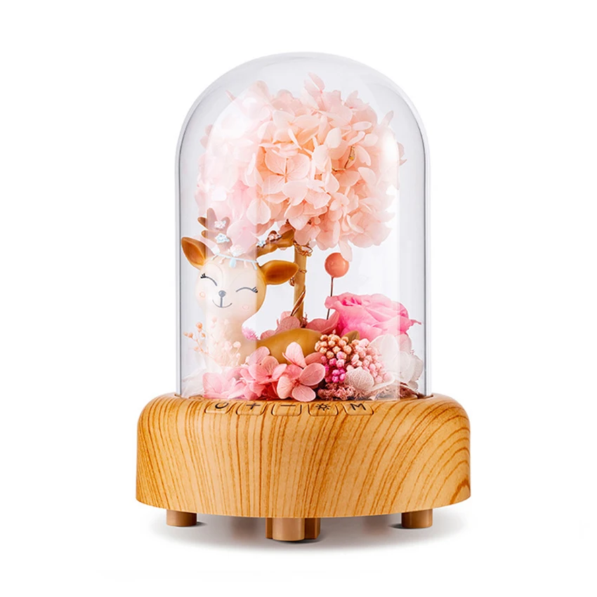 Colorful Mood Light Wishing Bottle with Preserved Rose in Glass Dome -Bluetooth-compatible Music Play Night Light Gifts for Girl