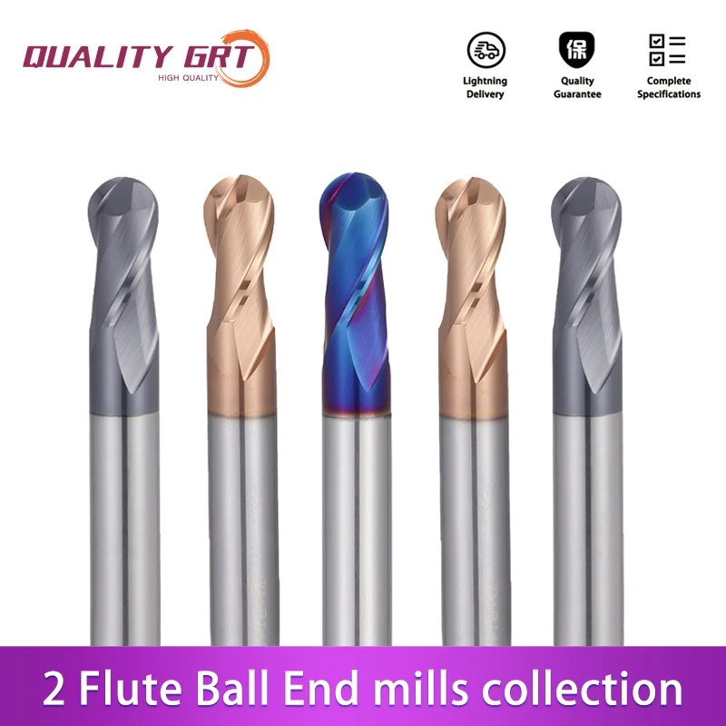 Q.Grt Ball Nose End Milling Cutter Tungsten Carbide Cutter CNC Router Bit Milling Tool HRC50 55 65 2 Flute Ball End mill