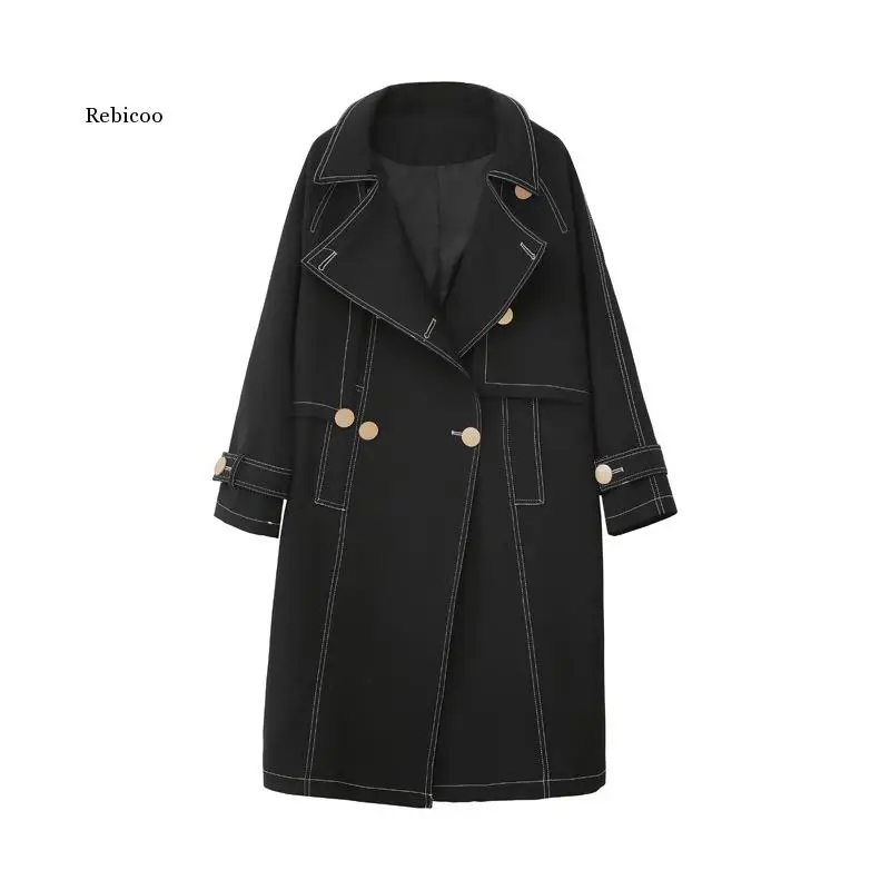 

High Quality Mid-length Loose Double-breasted Women Trench Coat Autumn 2021 Fashion Casual Windbreaker Female Outwear