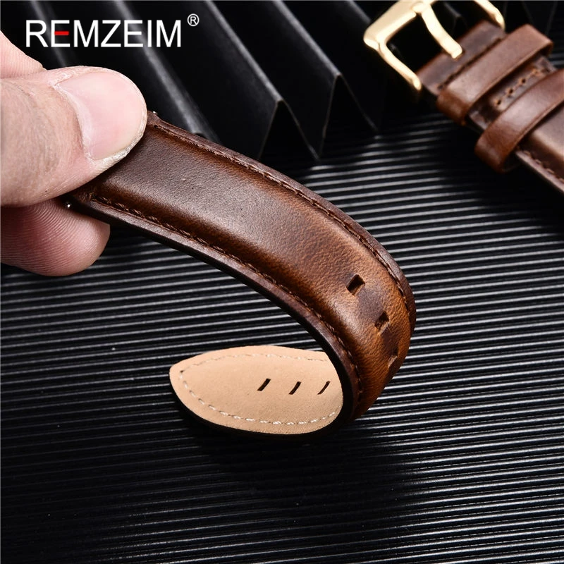 REMZEIM Retro Genuine Leather Watchband 18mm 20mm 22mm for Samsung Galaxy Watch 42mm 46mm Quick Release Bracelet Watchband Strap