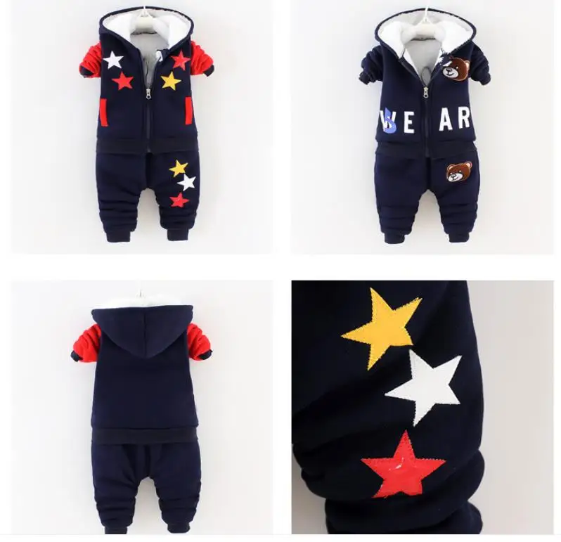Neue Kinder-Sets Herbst Winter Dicke Plüsch-Baumwollkleidung Junge Mädchen Cartoon Kapuzenjacke+Hose 2-teiliger Anzug Kinder-Trainingsanzug 0-5 Jahre – Detail 5