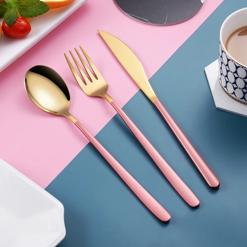 

Fashion Gold Portable Tableware Set Reusable Utensils Metal Luxury Nordic Knife And Fork Set Vaisselle Kitchen Supplies BK50CJ