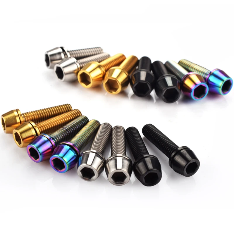 6 PCS M5 x 20mm Titanium Alloy Bolts Conical Allen Hex Head Ti Screw for MTB Mountain Road Bicycle Handbar Headset