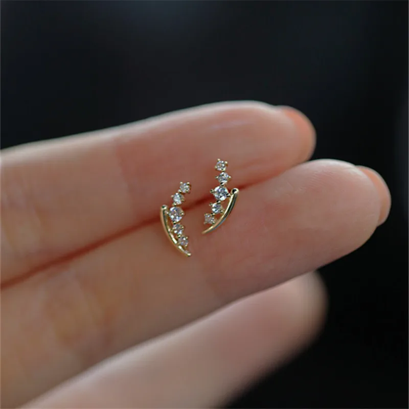 

Korea Exquisite Gradient Curved Shiny Zircon Wheat Stud Earring for Women 925 Sterling Silver Plating 14K Gold Jewelry