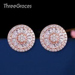 ThreeGraces Gorgeous CZ Stone Fashion Jewelry Pave Setting Cubic Zirconia Rose Gold Color Big Stud Earrings for Women Gift ER288
