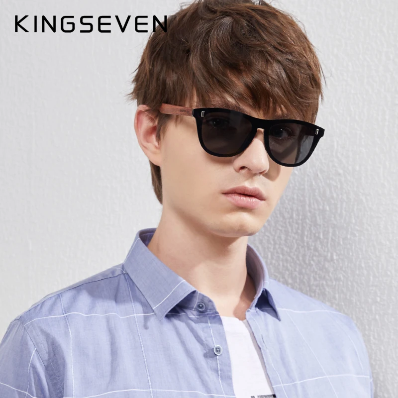 KINGSEVEN Photochromic Women's Glasses Natural Bubinga Wooden Sunglasses Men Polarized Sun Glasses Original Wood Oculos de sol