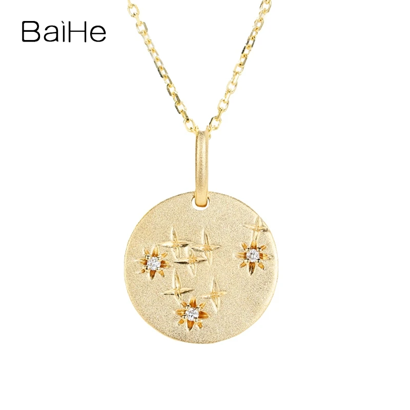 

BAIHE Real Solid 18K Yellow Gold H/SI Natural Diamond Star Pendant Necklace Women Trendy Engagement Fine Jewelry Making ネックレス