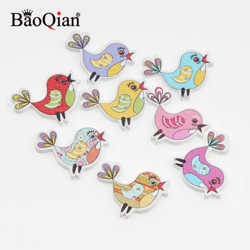 50Pcs Birds Pattern Sewing Accessories Wooden Buttons For Clothes Knitting Crafts Scrapbooking DIY Needlework Decoration 19x23mm