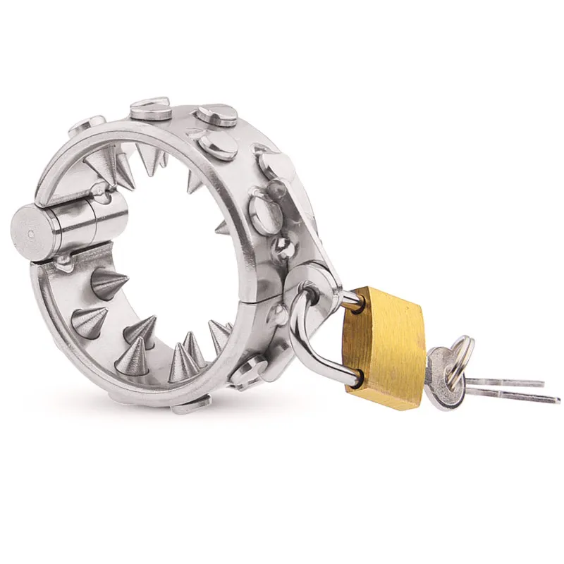 Metal penis lock bondage cock ring Heavy Duty male Ball Stretcher Scrotum Delay ejaculation time slave pointed pain for men