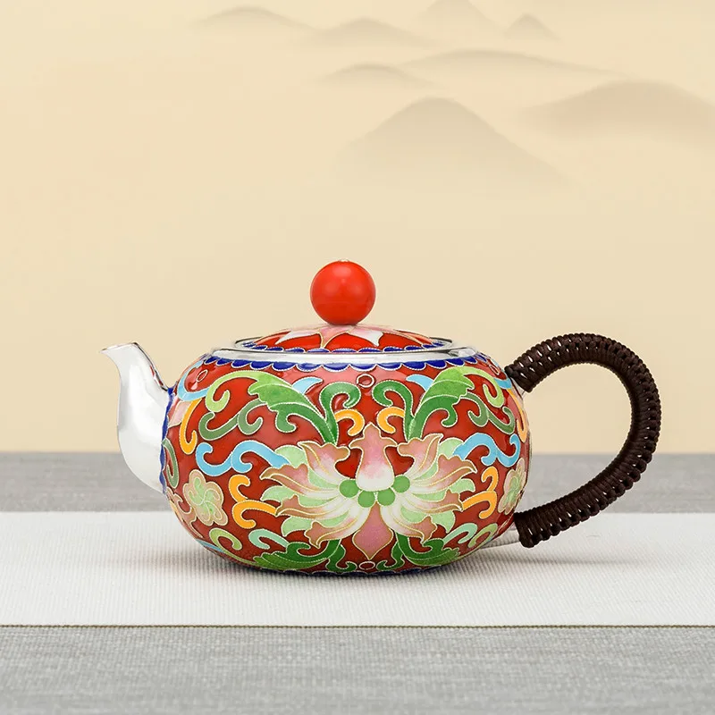 

Teapot sterling silver 999 handmade cloisonne in old-fashioned retro household kung fu tea set teapo