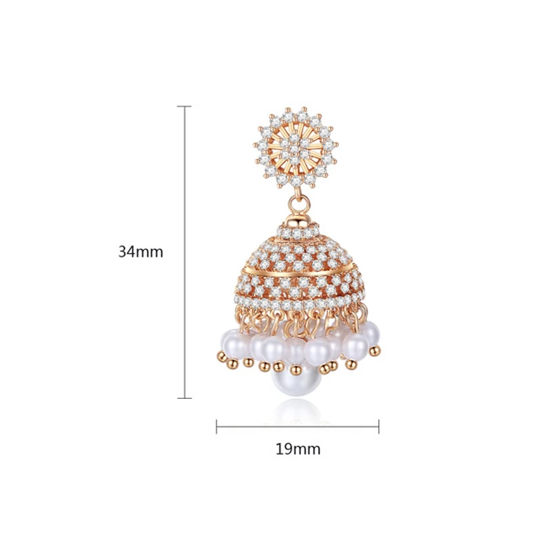 New Crystal Indian Jhumka Ethnic Gypsy Small Bell Beads Drop Earrings Bridal Party Jewelry Rhinestone Gold Color Jhumki Earrings