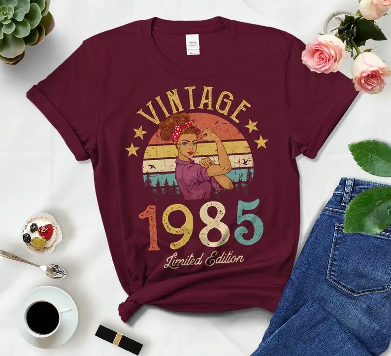 Vintage 1985 Limited Edition Classic Womens TShirt Funny Retro 37th Birthday Gift Idea for Grandmom Mom Wife Girl Daughter Shirt
