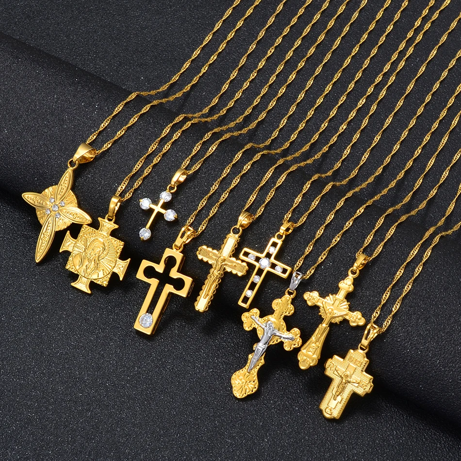 Anniyo Cross Pendant Necklace Christian Orthodox Crucifixion CSSML INRI Saint Benedict Jesus Religion Jewelry #090104