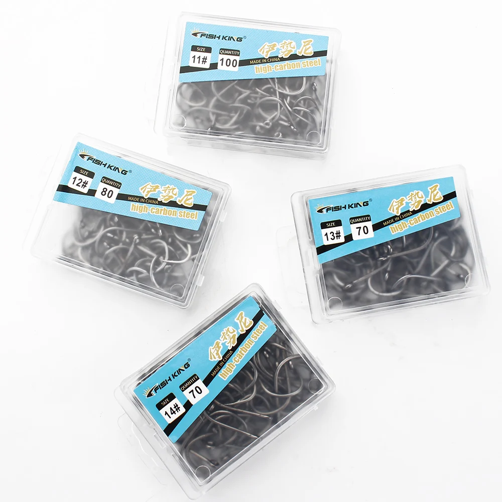 FISH KING High Carbon Steel Single Fishing Hook, Barbed Sharp Point, Strong Tensile Resistance for Saltwater 100Pcs