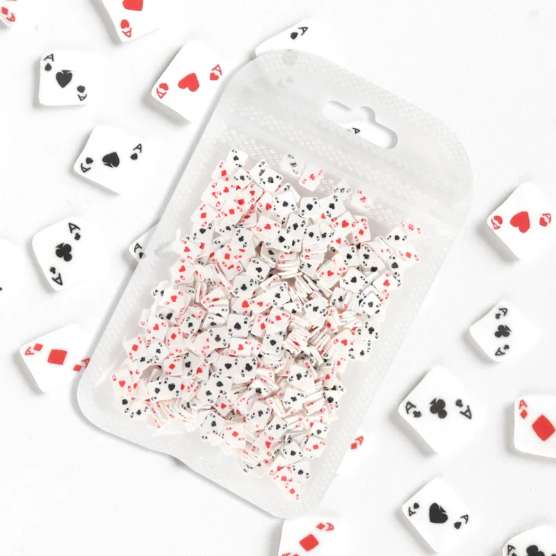 10g Pokerchip-förmige Polymer-Soft-Clay-Nagelflocken mit Herzdesign, Spielkarten-Thema, Nagelkunst-Dekorationen für DIY-Bastelarbeiten – Detail 4