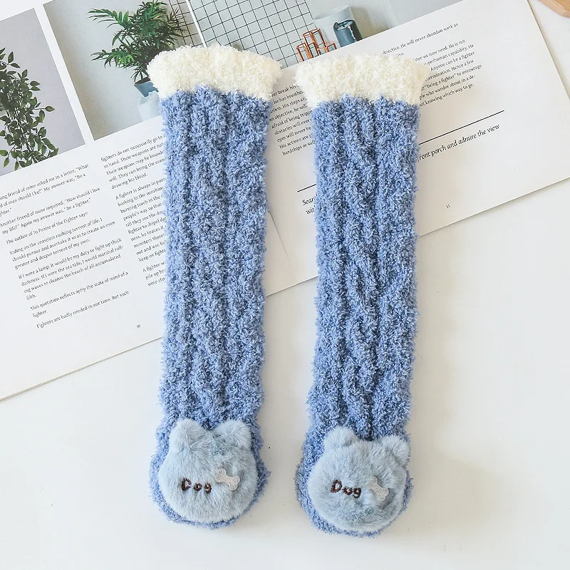 Toddler Sock Newborn Long Socks Kids Winter Thicker Coral Fleece Soft Socks Baby Girl Infant Cartoon Doll Stretchy Sock 0-5T