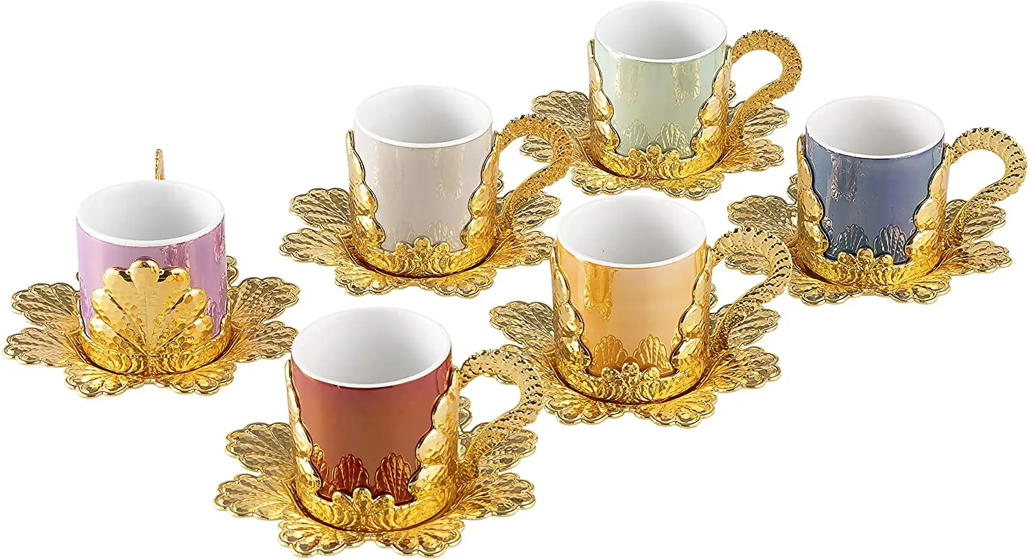 LaModaHome Espresso Coffee Cups with Saucers and Holders Set of 6, porcelain Turkish Arabic Greek Coffee Cups and Saucers, Coffe