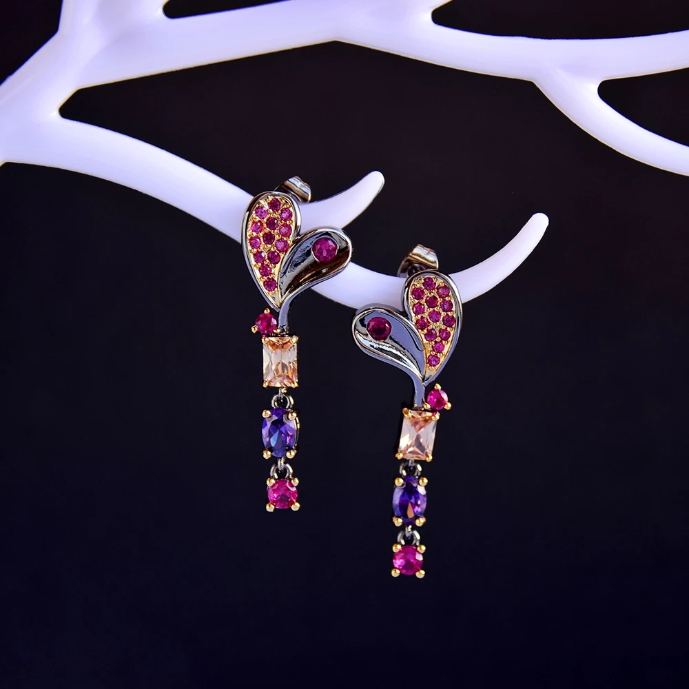 DreamCarnival1989 New Delicate Feminine Love Earrings for Women Linked Drop Fuchsia Tone Cubic-Zirconia Hot Selling Jewel WE3999