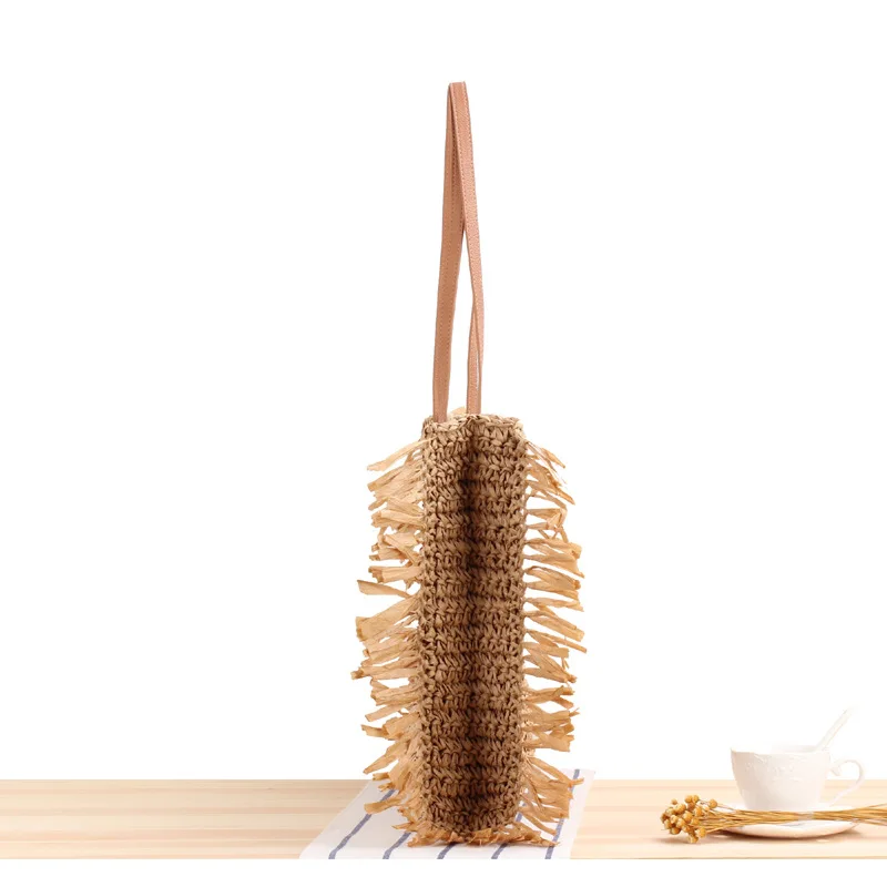 40x38CM New Fringed One-shoulder Straw Bag Sui Sui Paper Woven Bag Summer Beach Bag Fashion Women a7147