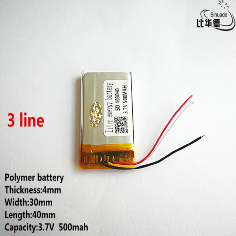 10pcs/lot 3 line Good Qulity 3.7V,500mAH,403040 Polymer lithium ion / Li-ion battery for TOY,POWER BANK,GPS,mp3,mp