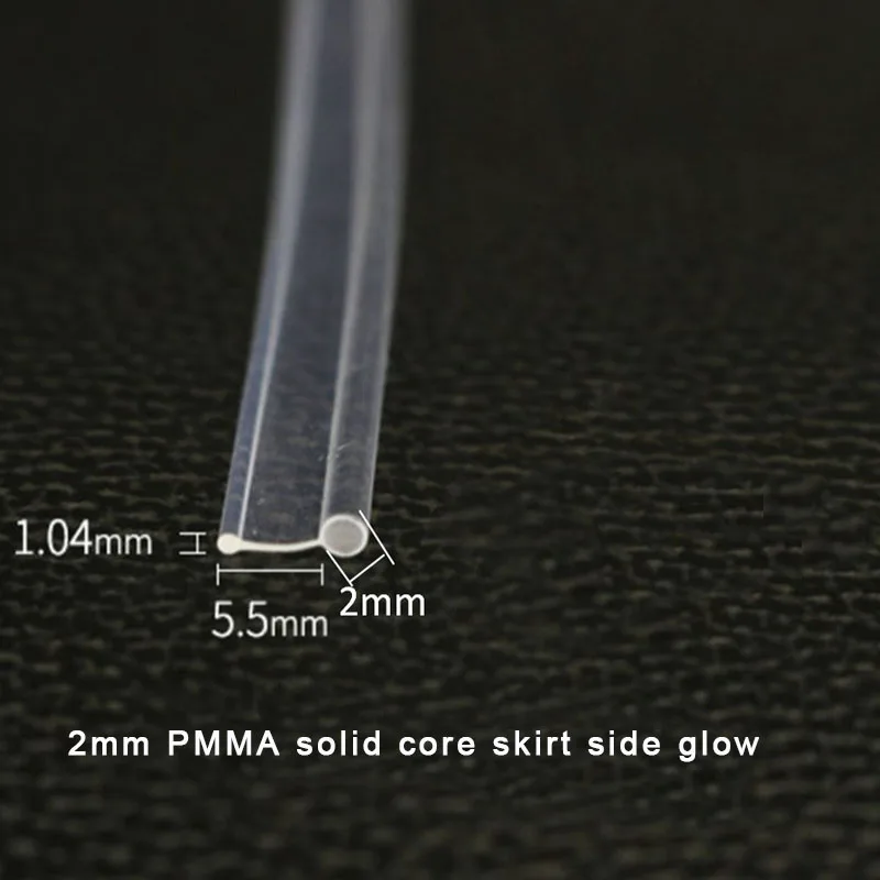 1mX Transparent Skirt Side Glow 2mm 3mm Diameter Solid Core PMMA Fiber Optic Cable For Car Decorative Lighting