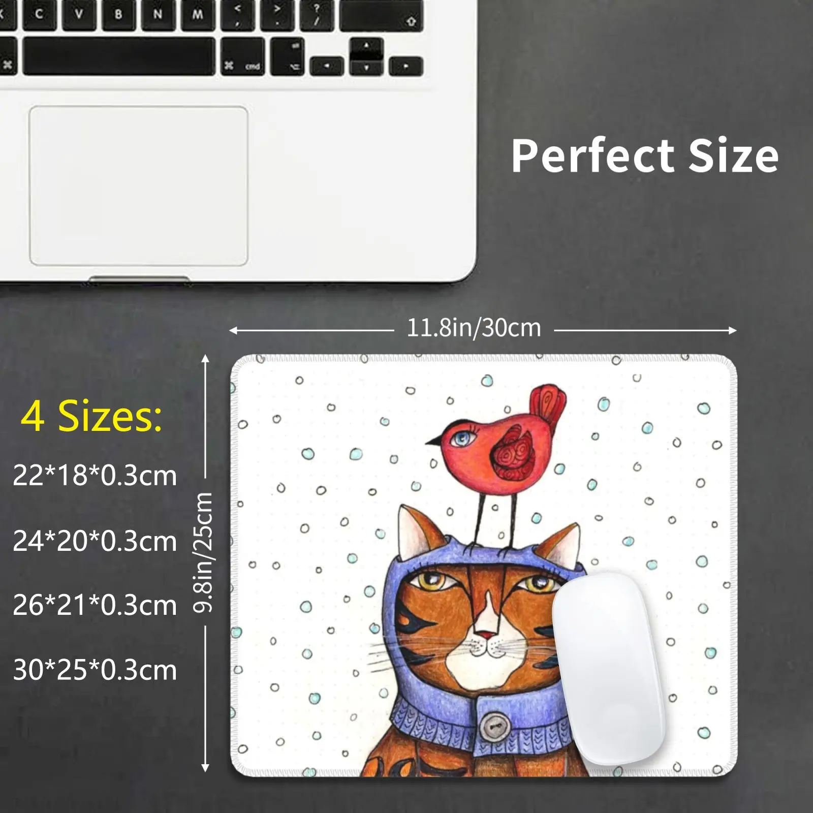 Passe-Montagne Mouse Pad DIY Print Claire Renaud Artiste Cat Snow Winter Christmas Kitty Kitten