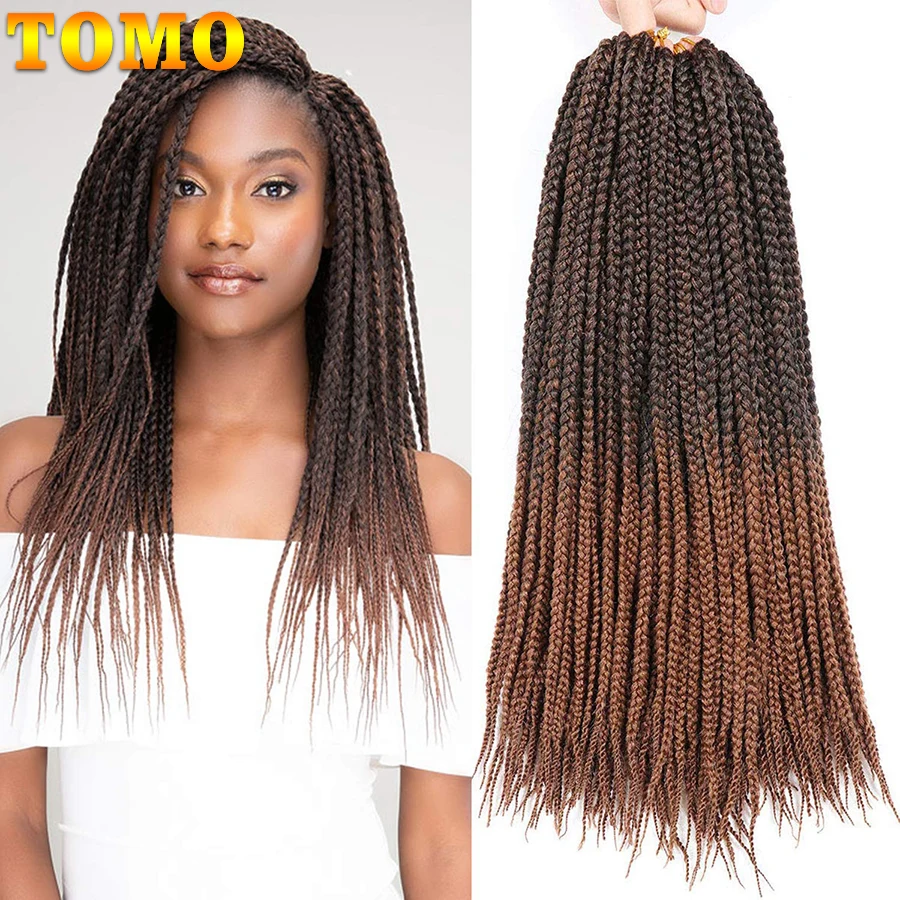 TOMO 14 18 22\'\' Medium Box Braid Crochet Hair Extensions Synthetic Crochet Braids 22Roots/Pack Soft Braiding 8Packs