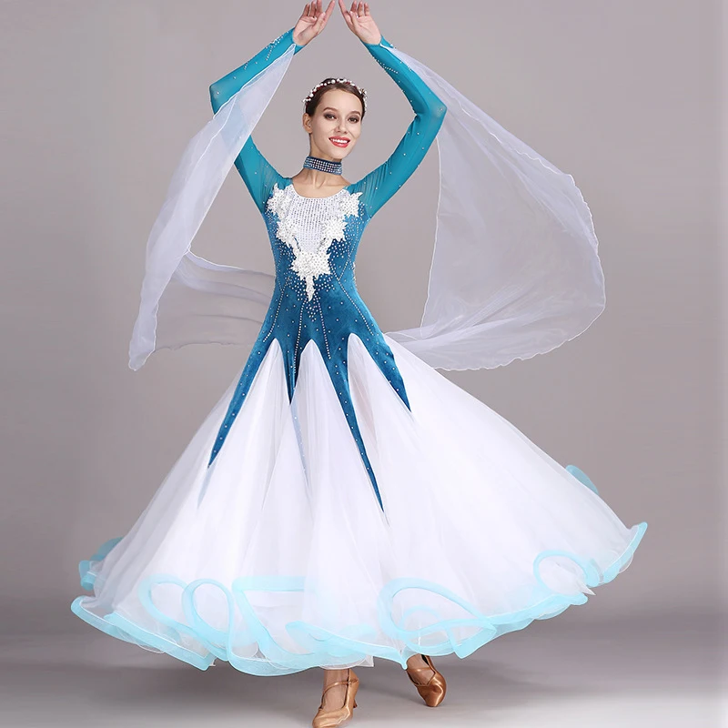 Disfraz de salón para mujer, vestido de baile con diamantes, flamenco, Samba, falda Swing grande latina, traje de actuación, competición, Ropa de baile para fiesta para niña