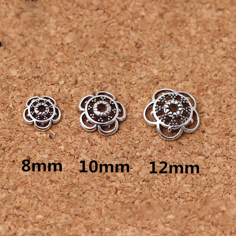 100pcs Tibetan Silver Flower Bead Caps Holder 8mm 10mm 12mm Vintage Handmade Beads End Cap Receptacle DIY Jewelry Findings