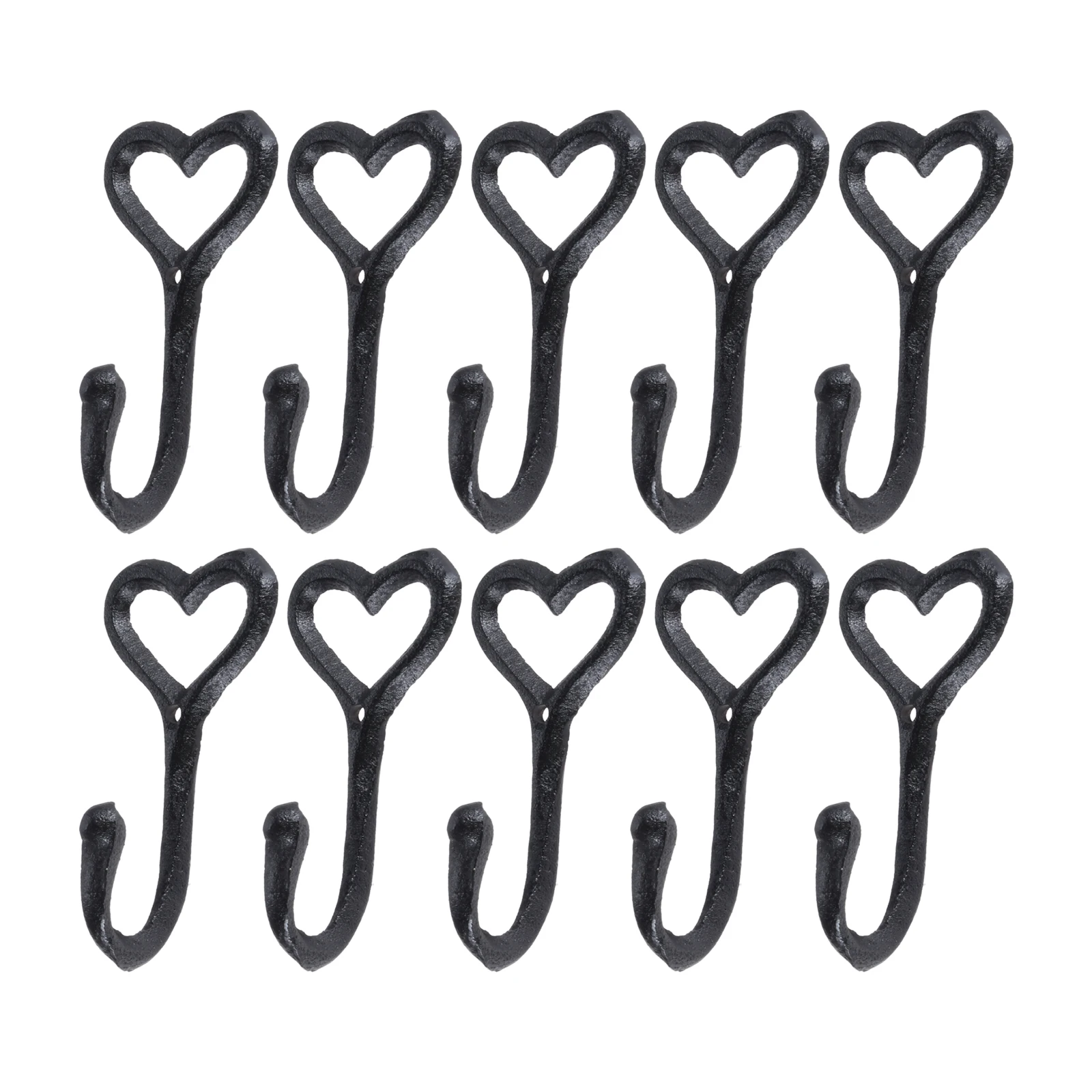 10 PCS  Cast Iron Wall Mount Hanger Love Heart Coat Hooks Wall Mounted Vintage Hat Bedroom Home Holder Black Hanger Hook