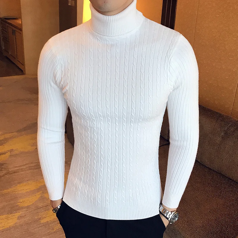 2022 Men Brand High Neck Knitted Pullover Bottoming Shirt New Arrivals Male Fashion Casual Slim Solid Color Stretch Wool Sweater