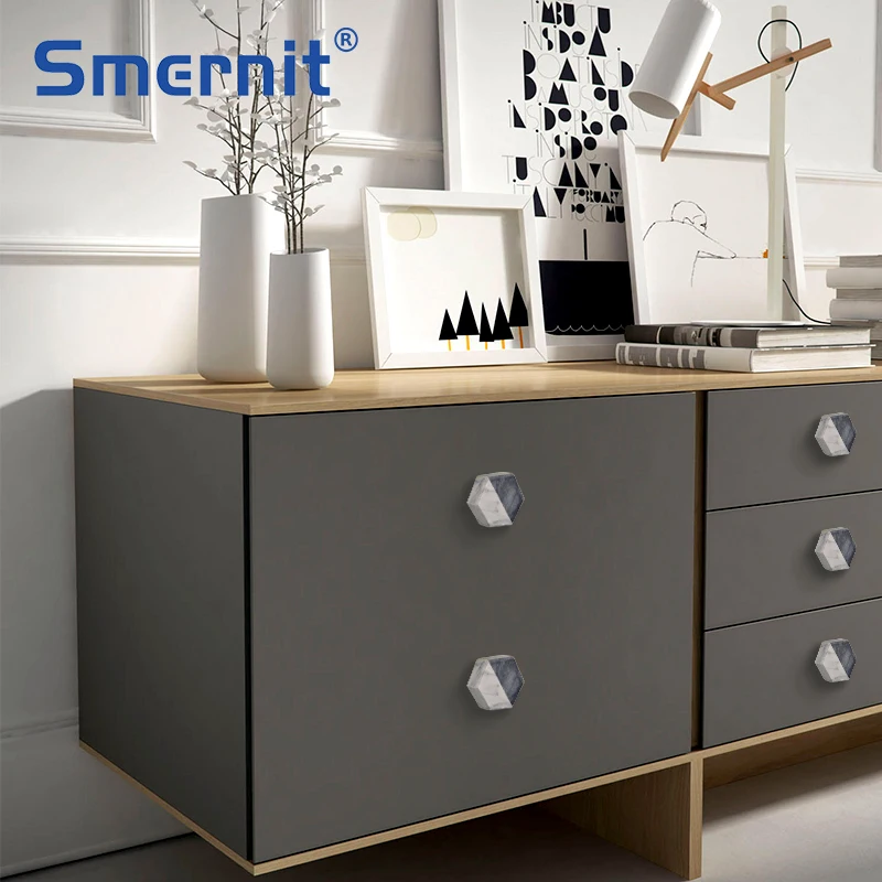 Brass Marble Furniture Handles Stylish Kitchen Cabinet Knobs Drawer Pulls Patchwork Wood Door Handles and Knobs Decoration