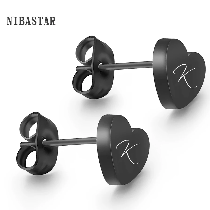 

Alphabet Earrings Black Stainless Steel Initial Letter Stud Earrings for Women Girls Kids Jewelry bijoux