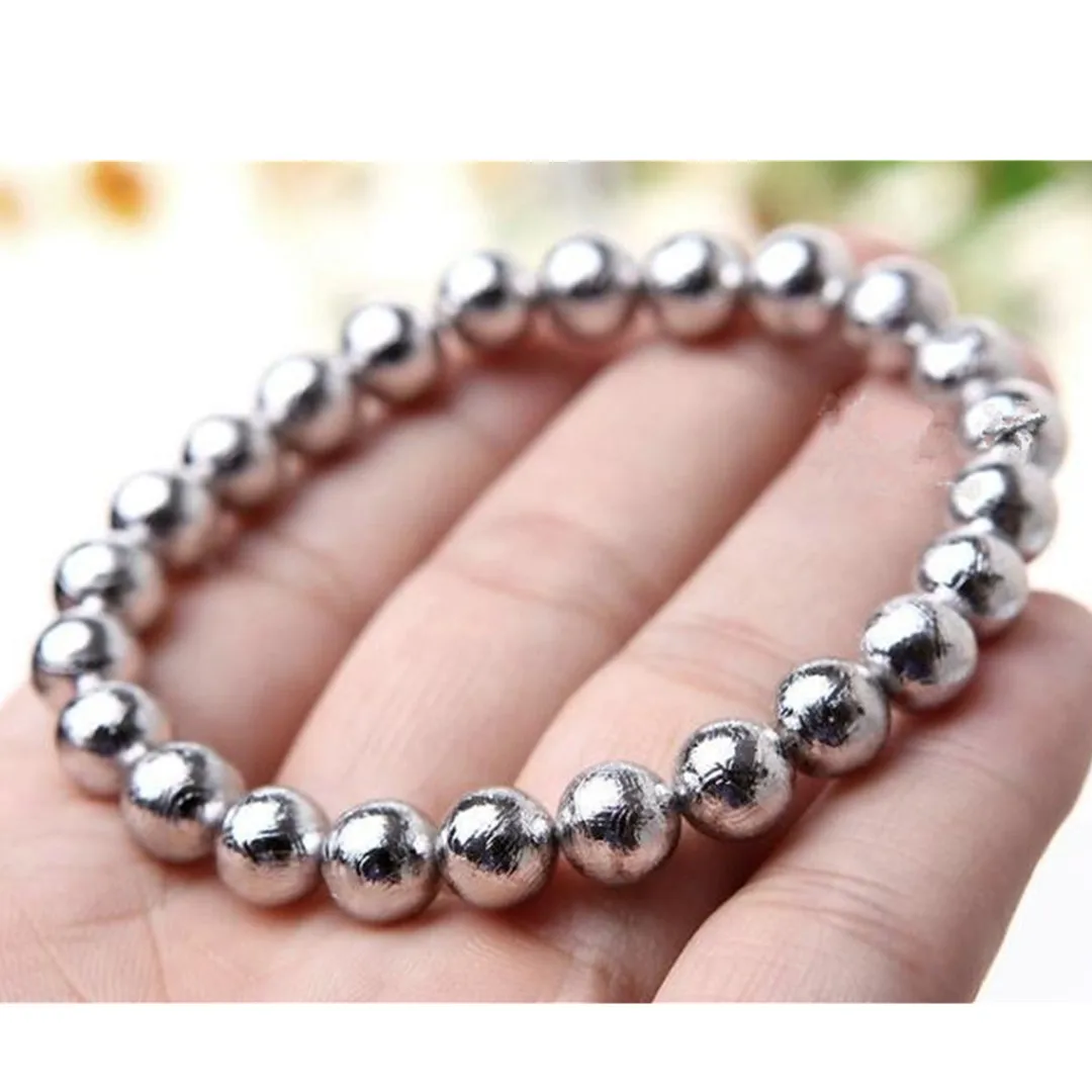 Top Natural Gibeon Iron Meteorite Moldavite Bracelet For Women Man Crystal Round Beads Silver Strands Jewelry AAAAA 6mm 7mm 8mm