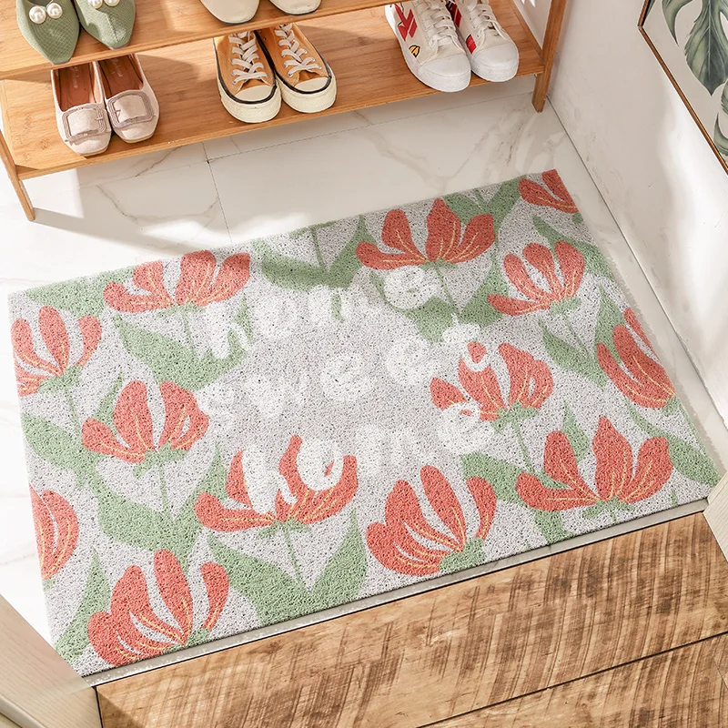 Beautiful Pattern Home Mats Carpet Anti-slip Dust-proof PVC Silk Loop Entrance Door Mats Cuttable Decor Hallway Door Mat Carpet