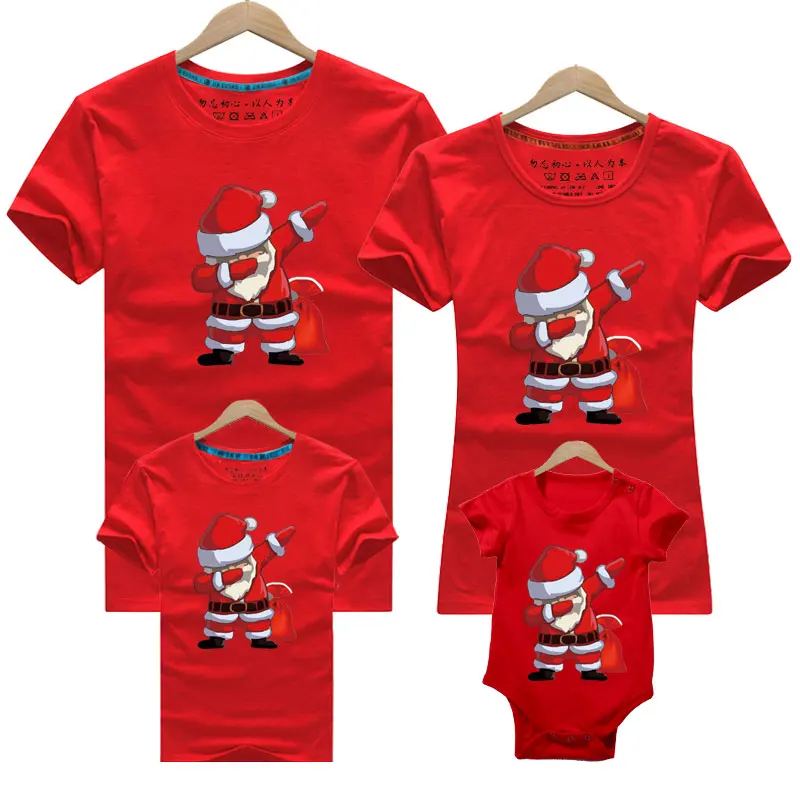 Family Christmas Matching Clothes Mother Daughter Short sleeve T-shirts Elf Santa Claus Reindeer Elk Print Tees Red Pajamas Top