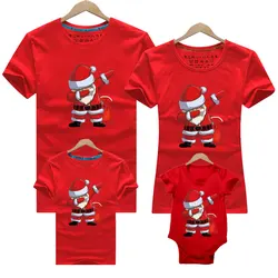 Family Christmas Matching Clothes Mother Daughter Short sleeve T-shirts Elf Santa Claus Reindeer Elk Print Tees Red Pajamas Top